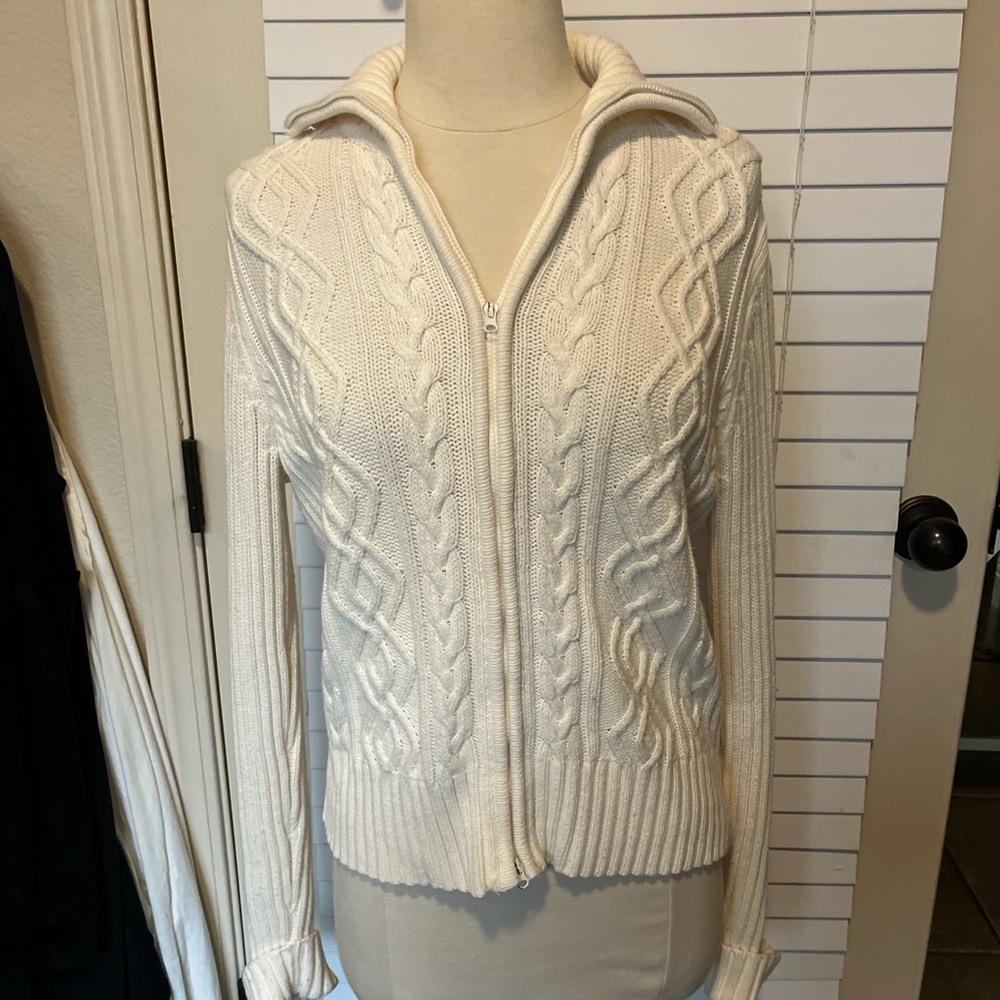 St. John's Bay Women's Cable Knit Zip-Up Cardigan - White